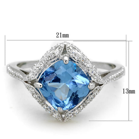 Rhodium 925 Sterling Silver Ring with Synthetic Spinel in Sea Blue
