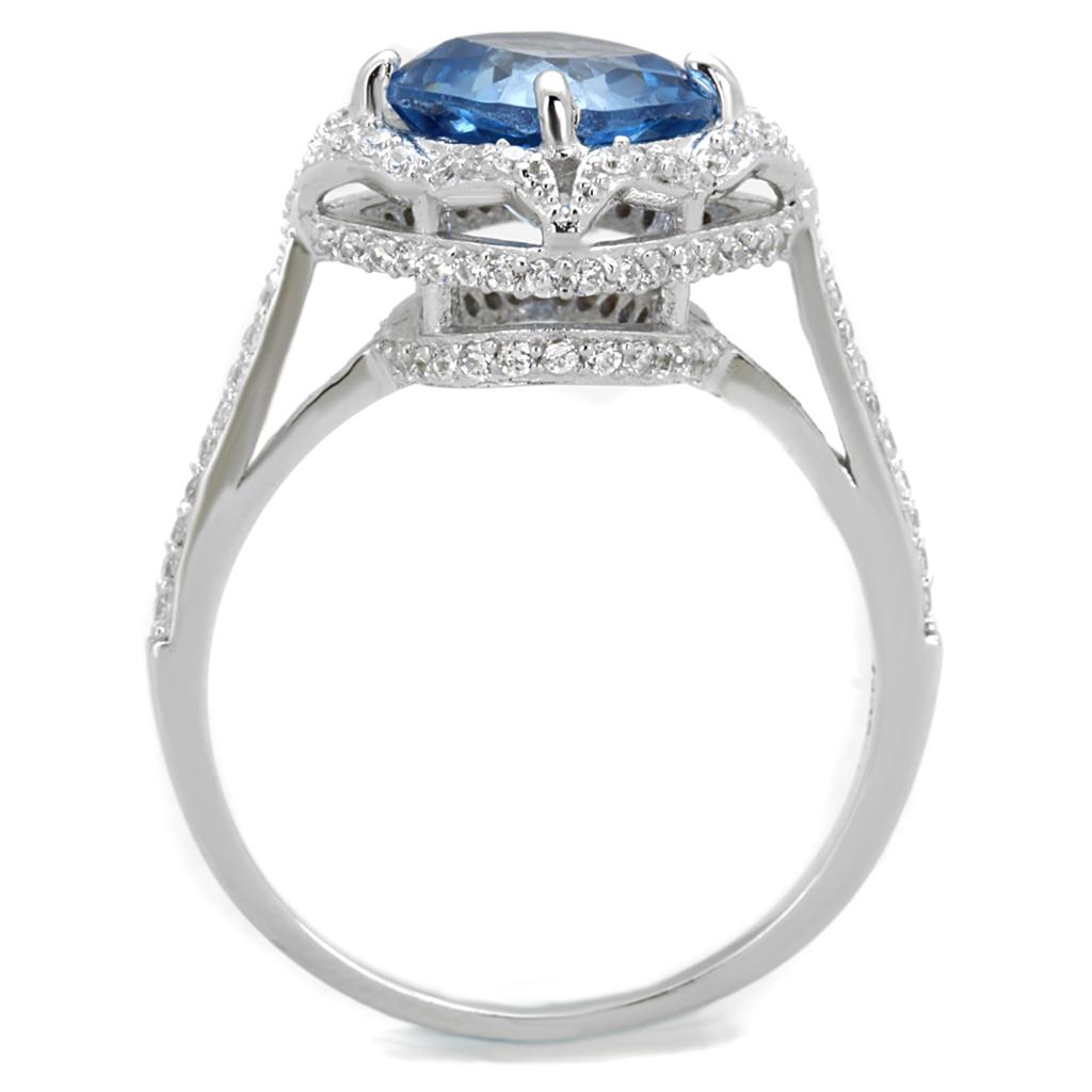 Rhodium 925 Sterling Silver Ring with Synthetic Spinel in Sea Blue