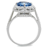 Rhodium 925 Sterling Silver Ring with Synthetic Spinel in Sea Blue