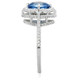 Rhodium 925 Sterling Silver Ring with Synthetic Spinel in Sea Blue