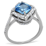 Rhodium 925 Sterling Silver Ring with Synthetic Spinel in Sea Blue