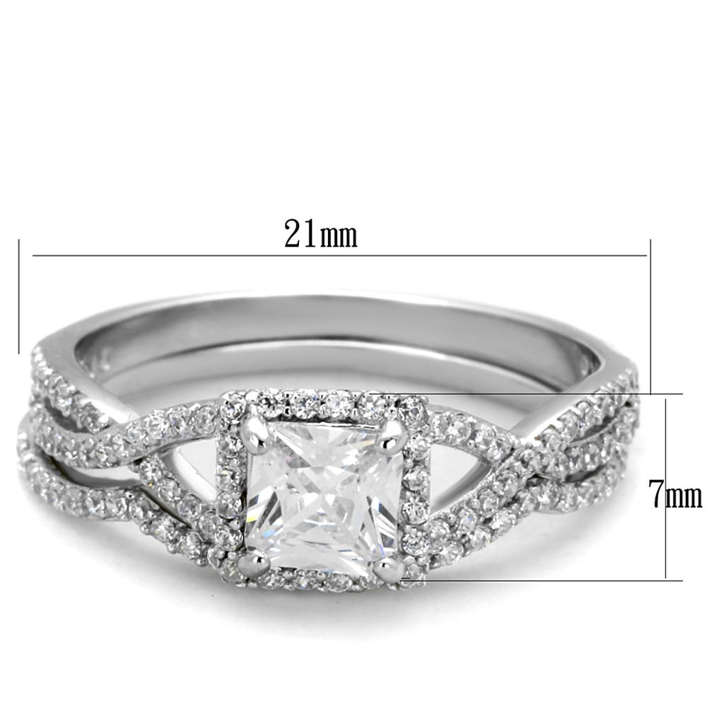 Rhodium 925 Sterling Silver Ring with AAA Grade CZ  in Clear