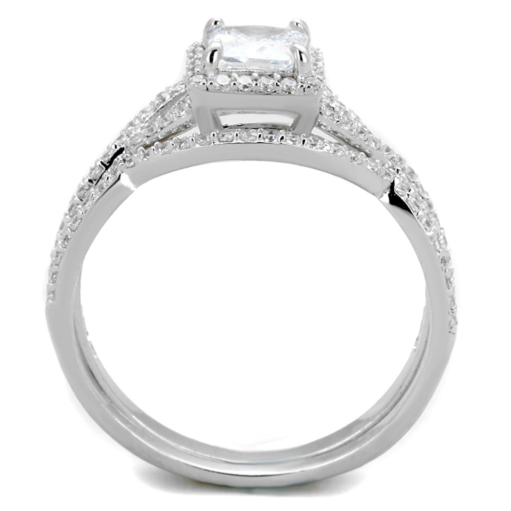 Rhodium 925 Sterling Silver Ring with AAA Grade CZ  in Clear