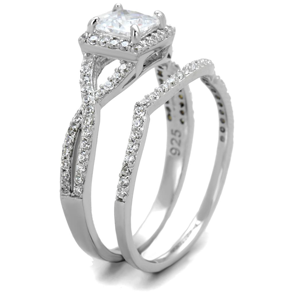 Rhodium 925 Sterling Silver Ring with AAA Grade CZ  in Clear