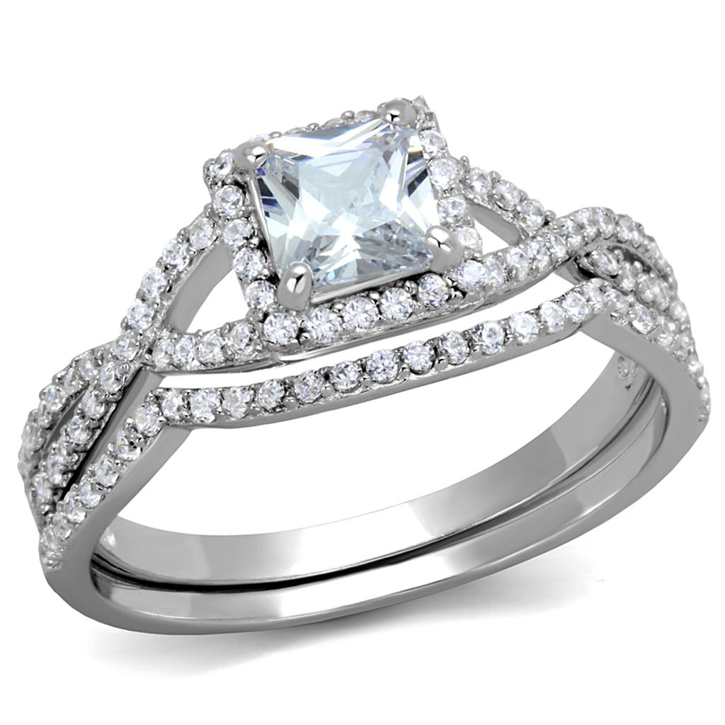 Rhodium 925 Sterling Silver Ring with AAA Grade CZ  in Clear
