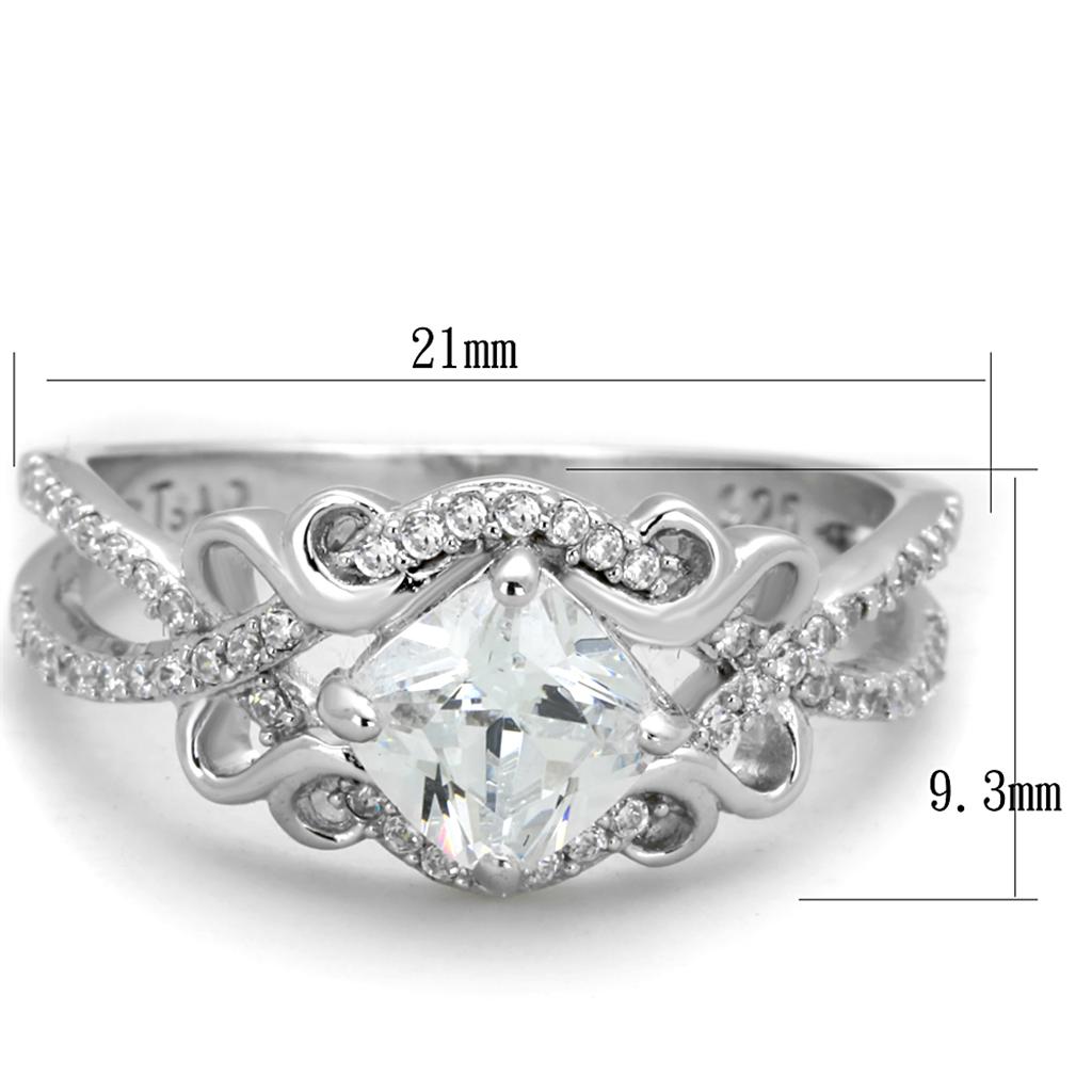 Rhodium 925 Sterling Silver Ring with AAA Grade CZ  in Clear