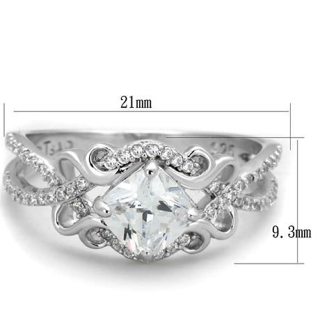 Rhodium 925 Sterling Silver Ring with AAA Grade CZ  in Clear
