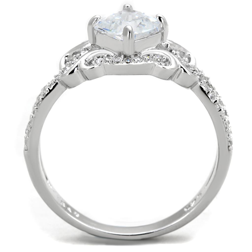 Rhodium 925 Sterling Silver Ring with AAA Grade CZ  in Clear