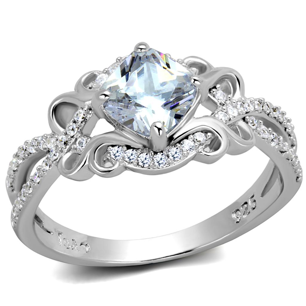 Rhodium 925 Sterling Silver Ring with AAA Grade CZ  in Clear
