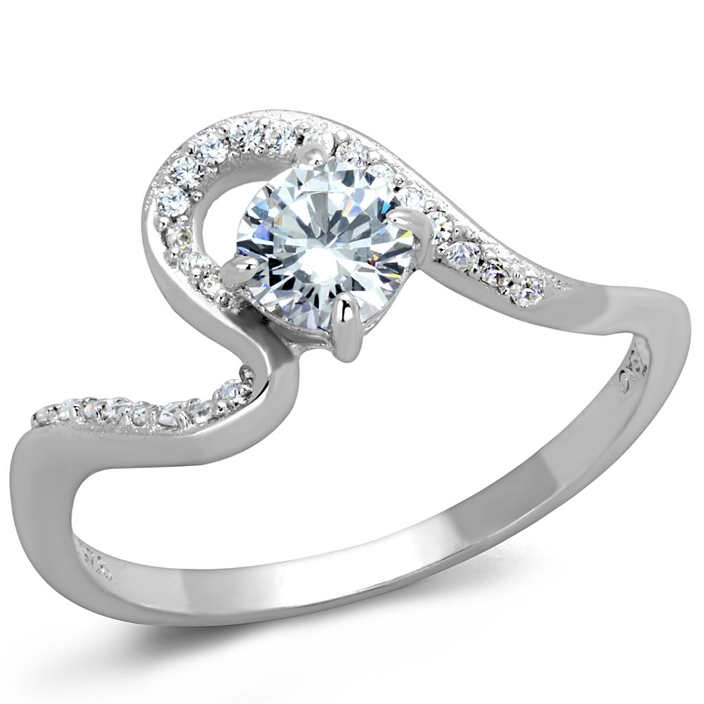 Rhodium 925 Sterling Silver Ring with AAA Grade CZ  in Clear