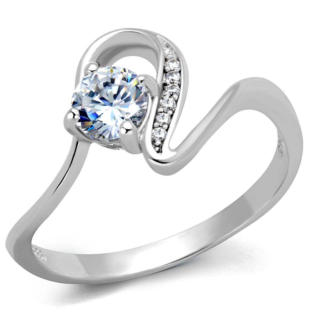Rhodium 925 Sterling Silver Ring with AAA Grade CZ  in Clear