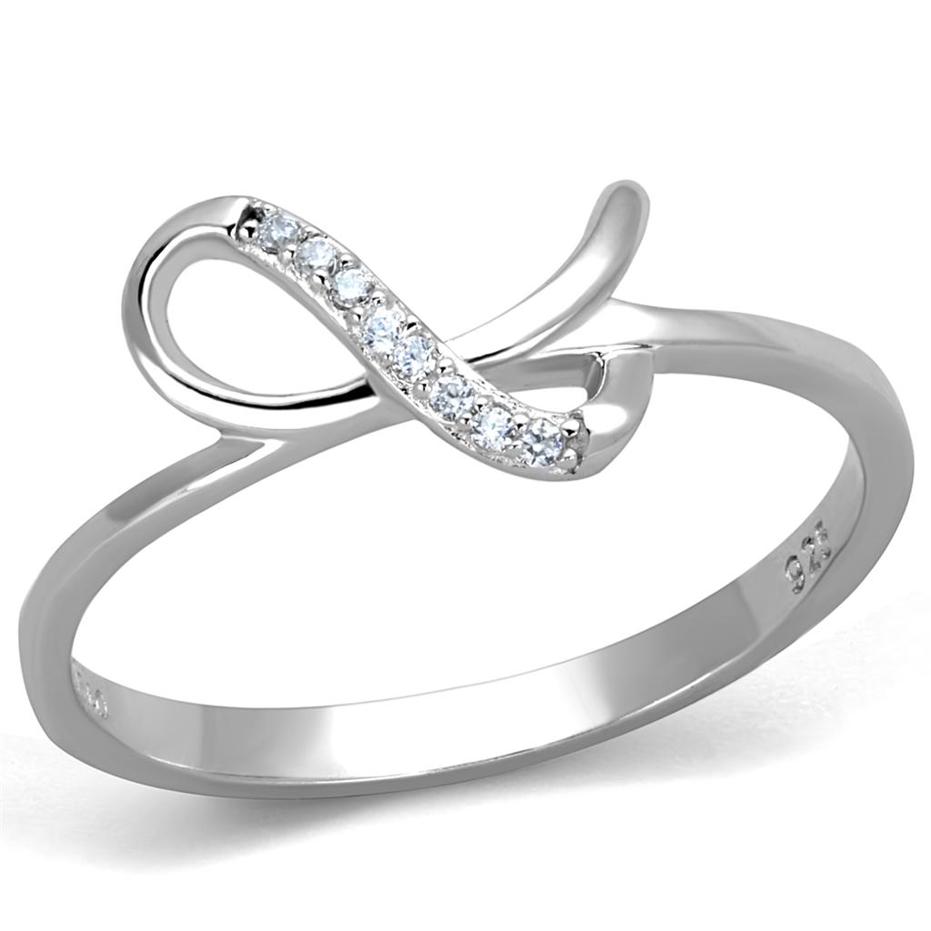Rhodium 925 Sterling Silver Ring with AAA Grade CZ  in Clear