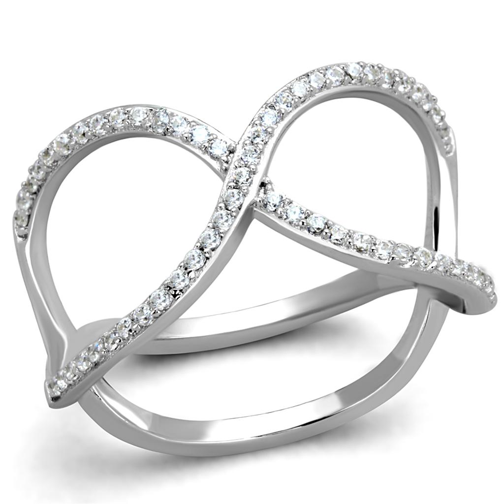 Rhodium 925 Sterling Silver Ring with AAA Grade CZ  in Clear
