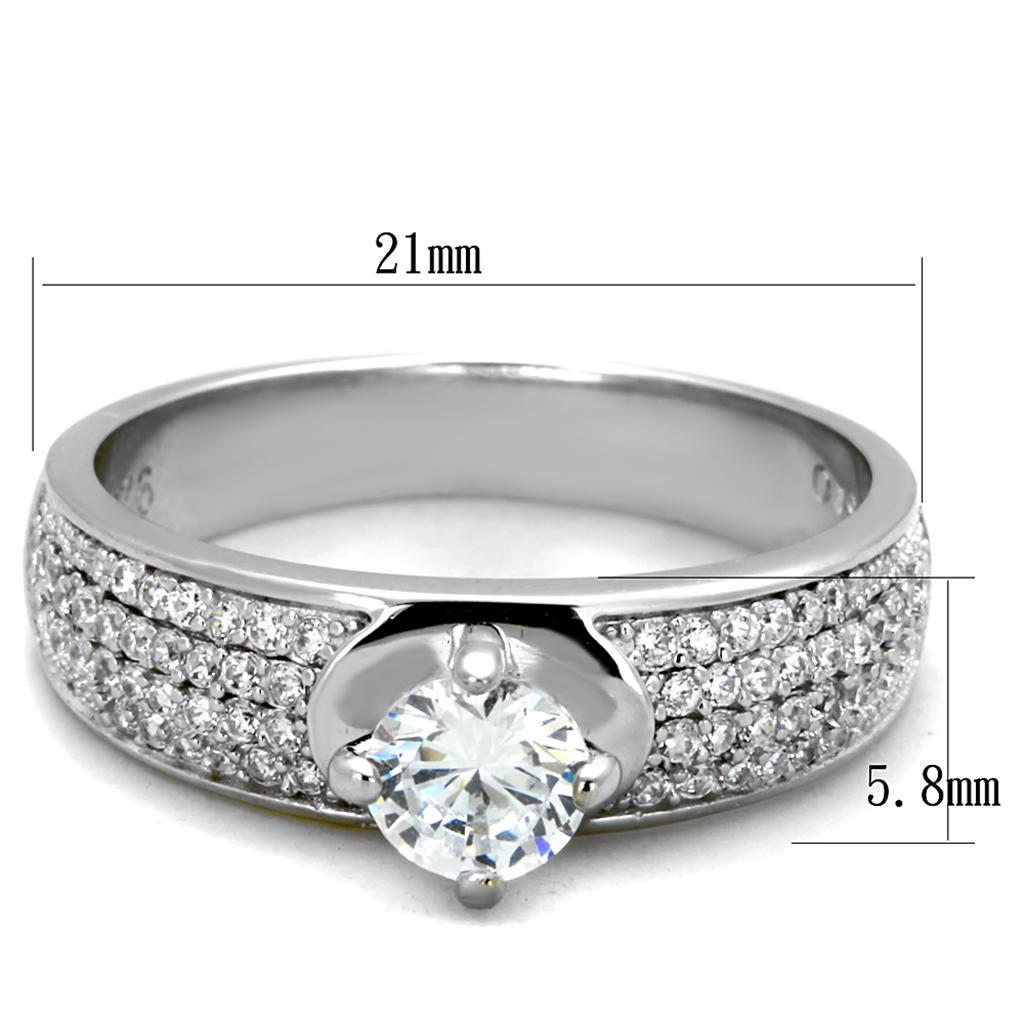 Rhodium 925 Sterling Silver Ring with AAA Grade CZ  in Clear