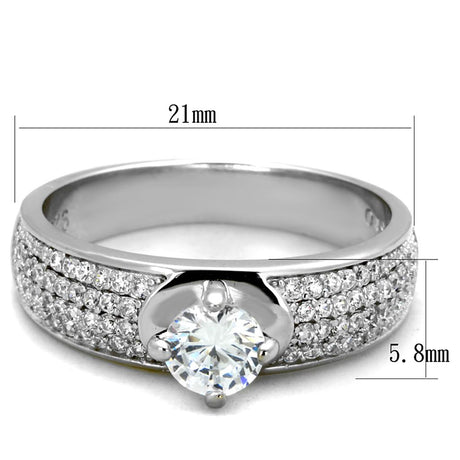 Rhodium 925 Sterling Silver Ring with AAA Grade CZ  in Clear