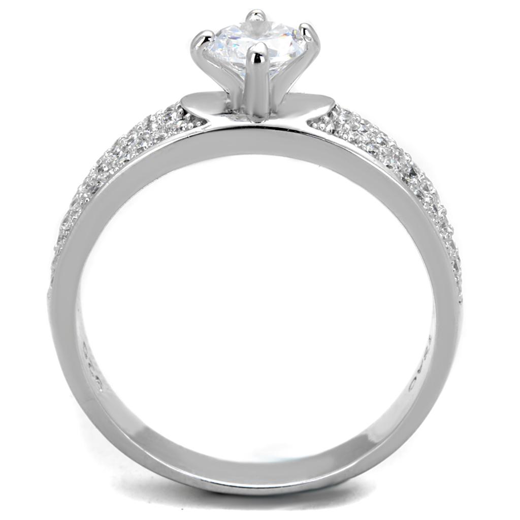 Rhodium 925 Sterling Silver Ring with AAA Grade CZ  in Clear