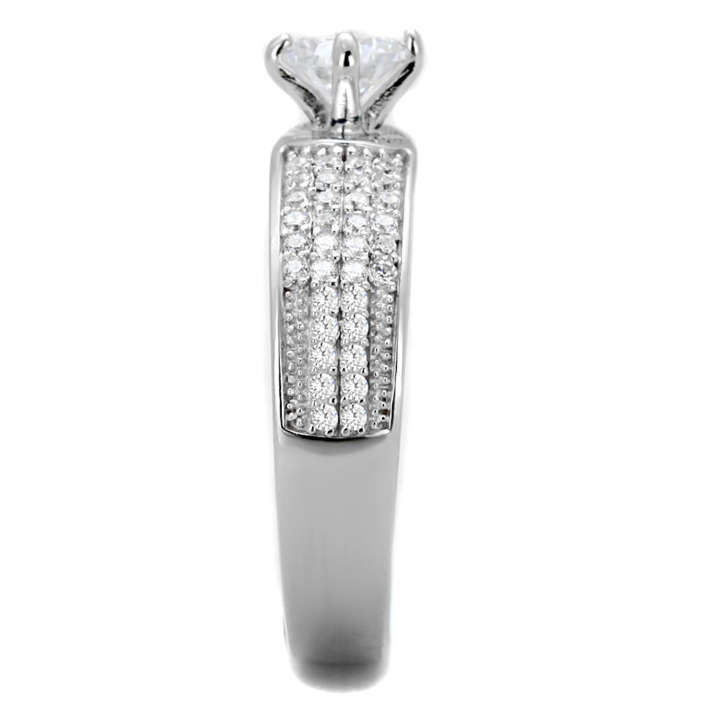 Rhodium 925 Sterling Silver Ring with AAA Grade CZ  in Clear