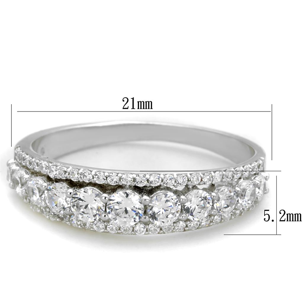 Rhodium 925 Sterling Silver Ring with AAA Grade CZ  in Clear