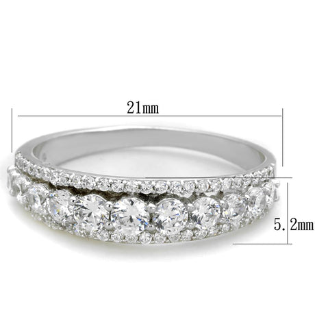 Rhodium 925 Sterling Silver Ring with AAA Grade CZ  in Clear