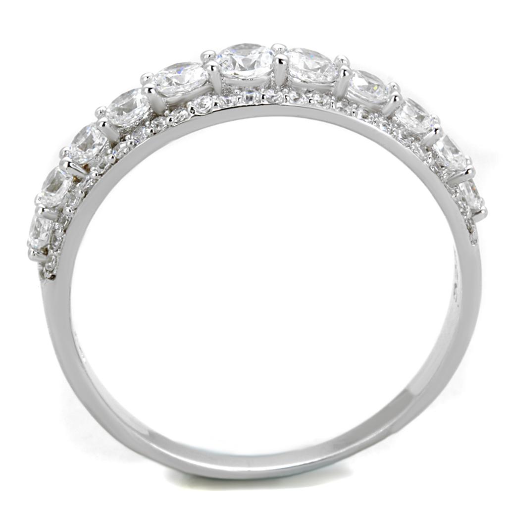 Rhodium 925 Sterling Silver Ring with AAA Grade CZ  in Clear