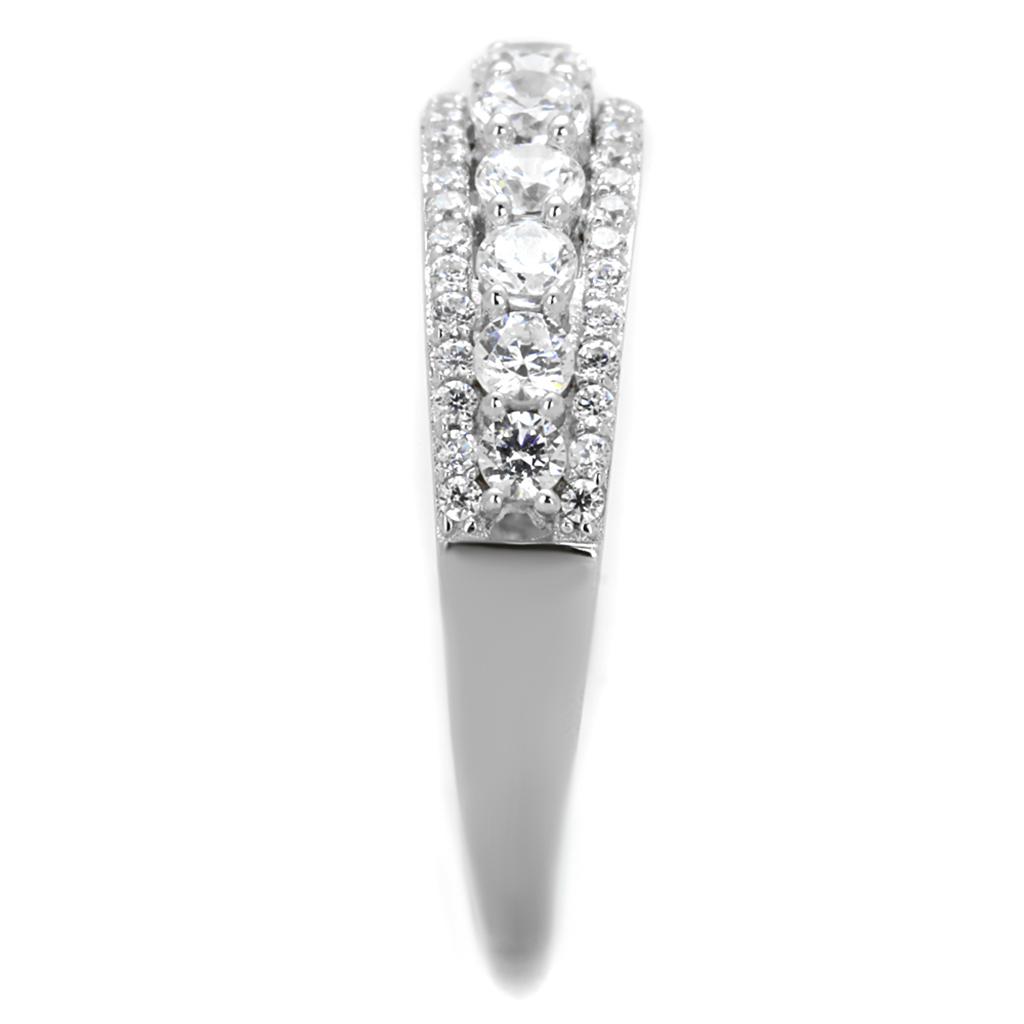 Rhodium 925 Sterling Silver Ring with AAA Grade CZ  in Clear