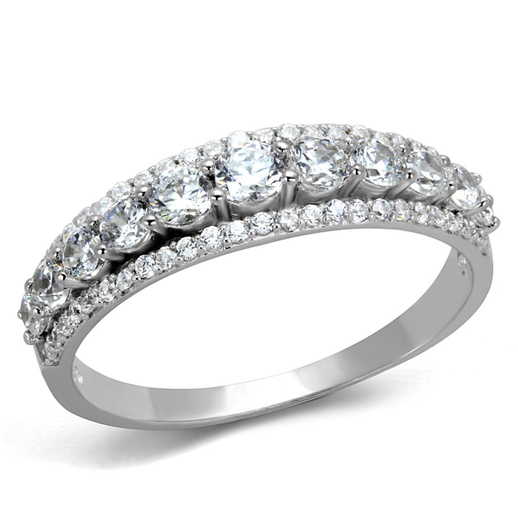 Rhodium 925 Sterling Silver Ring with AAA Grade CZ  in Clear