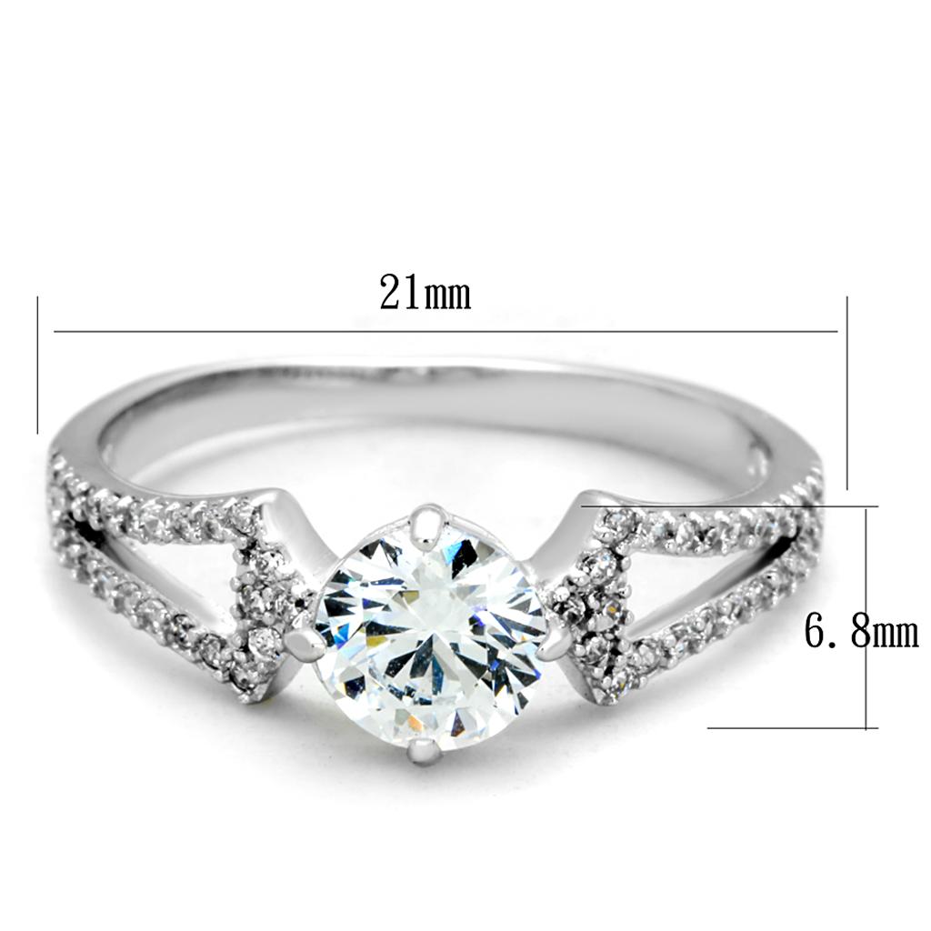 Rhodium 925 Sterling Silver Ring with AAA Grade CZ  in Clear