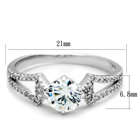 Rhodium 925 Sterling Silver Ring with AAA Grade CZ  in Clear