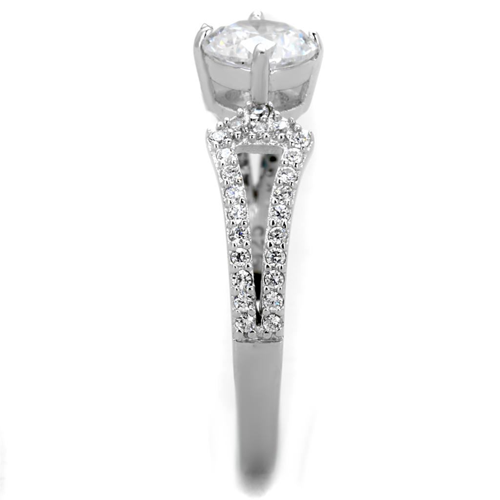 Rhodium 925 Sterling Silver Ring with AAA Grade CZ  in Clear