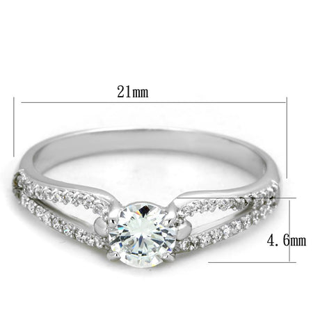 Rhodium 925 Sterling Silver Ring with AAA Grade CZ  in Clear