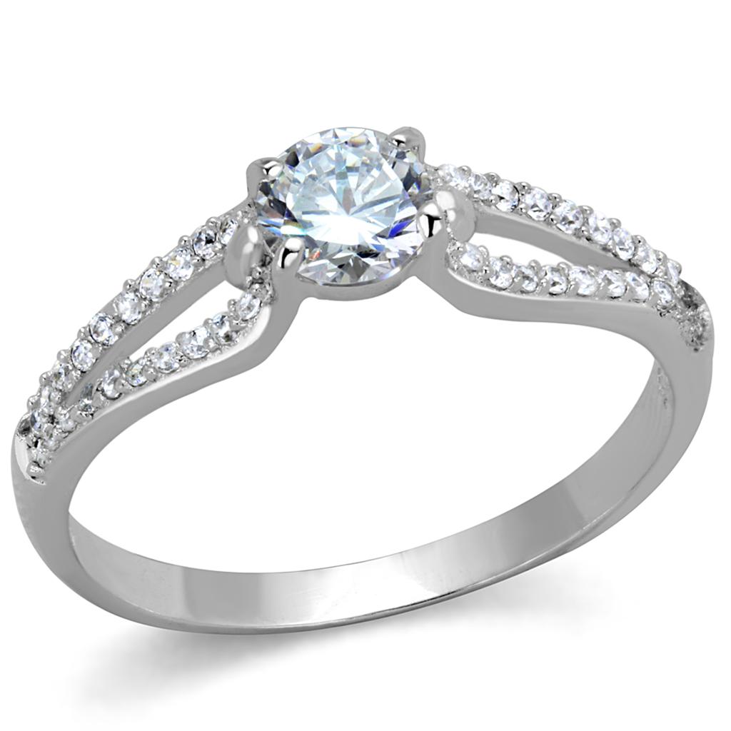 Rhodium 925 Sterling Silver Ring with AAA Grade CZ  in Clear