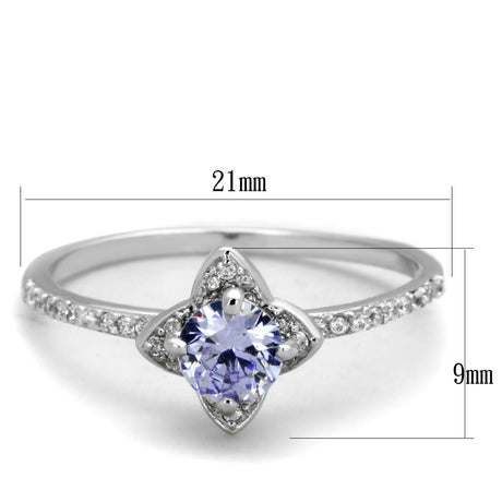 Rhodium 925 Sterling Silver Ring with AAA Grade CZ  in Light Amethyst