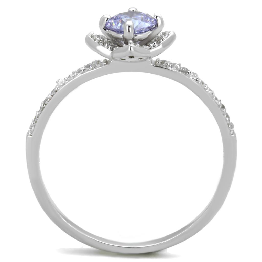 Rhodium 925 Sterling Silver Ring with AAA Grade CZ  in Light Amethyst