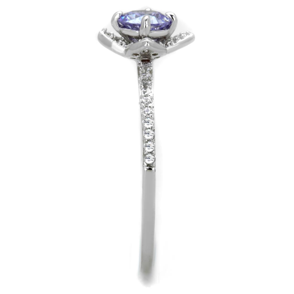 Rhodium 925 Sterling Silver Ring with AAA Grade CZ  in Light Amethyst