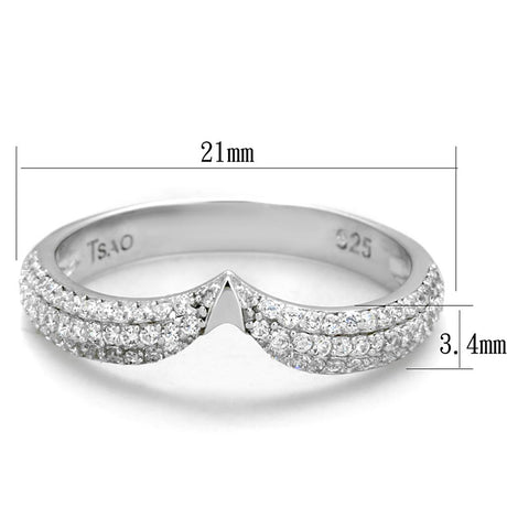 Rhodium 925 Sterling Silver Ring with AAA Grade CZ  in Clear