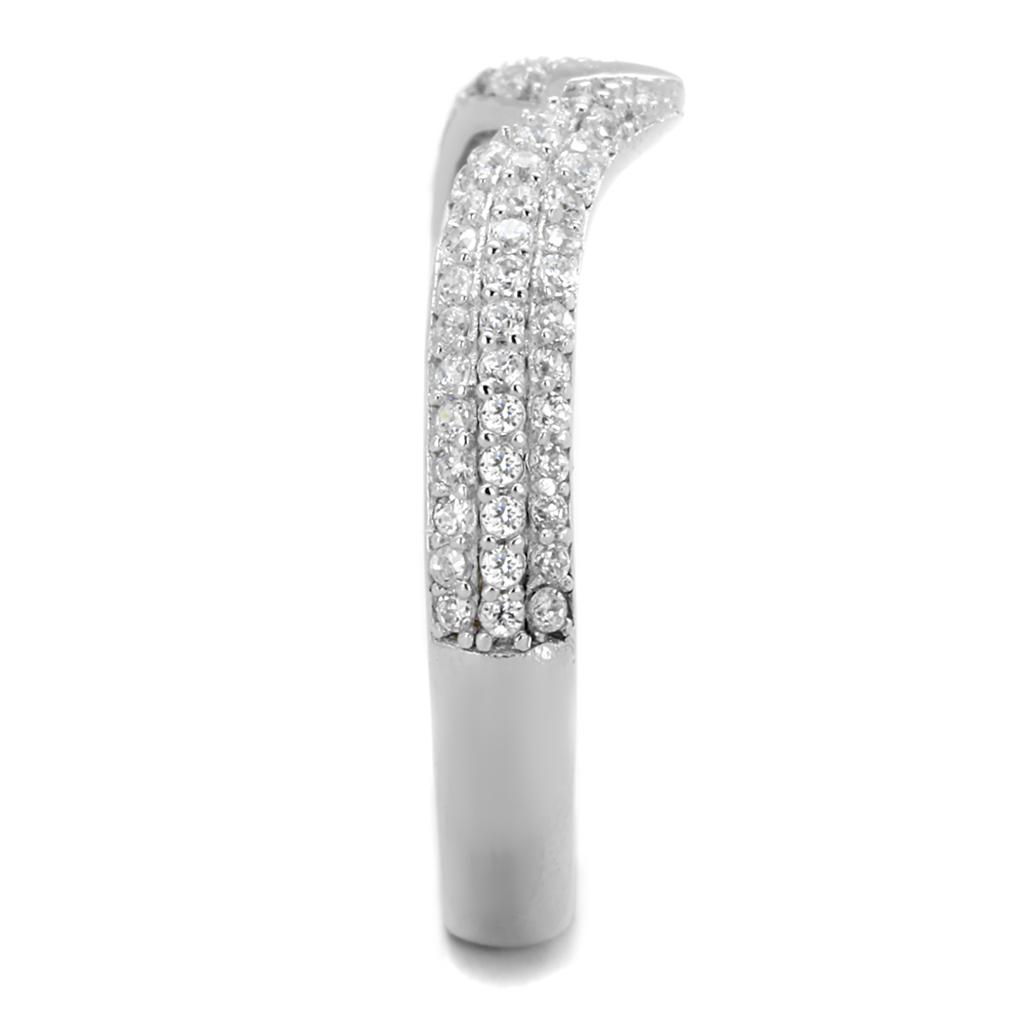 Rhodium 925 Sterling Silver Ring with AAA Grade CZ  in Clear