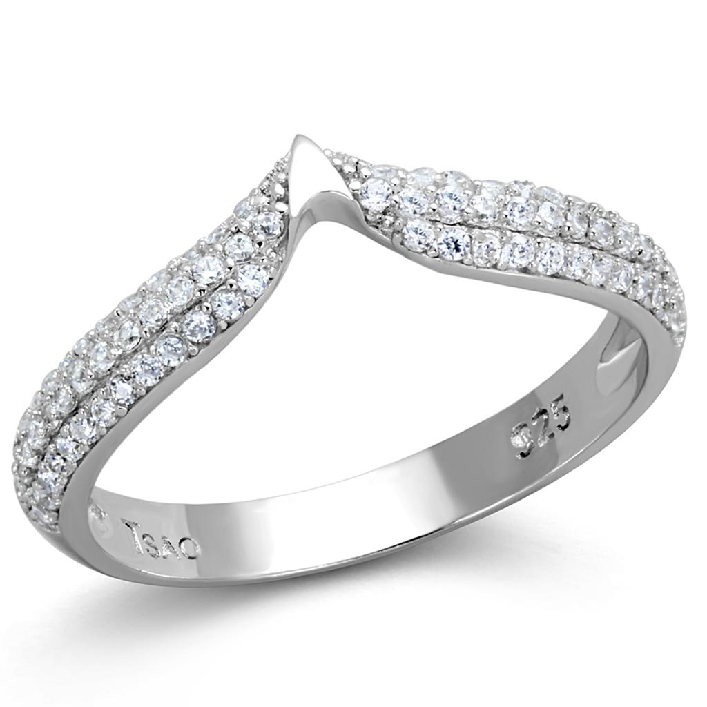 Rhodium 925 Sterling Silver Ring with AAA Grade CZ  in Clear