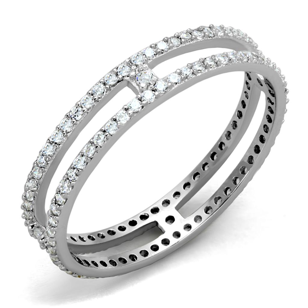 Rhodium 925 Sterling Silver Ring with AAA Grade CZ  in Clear