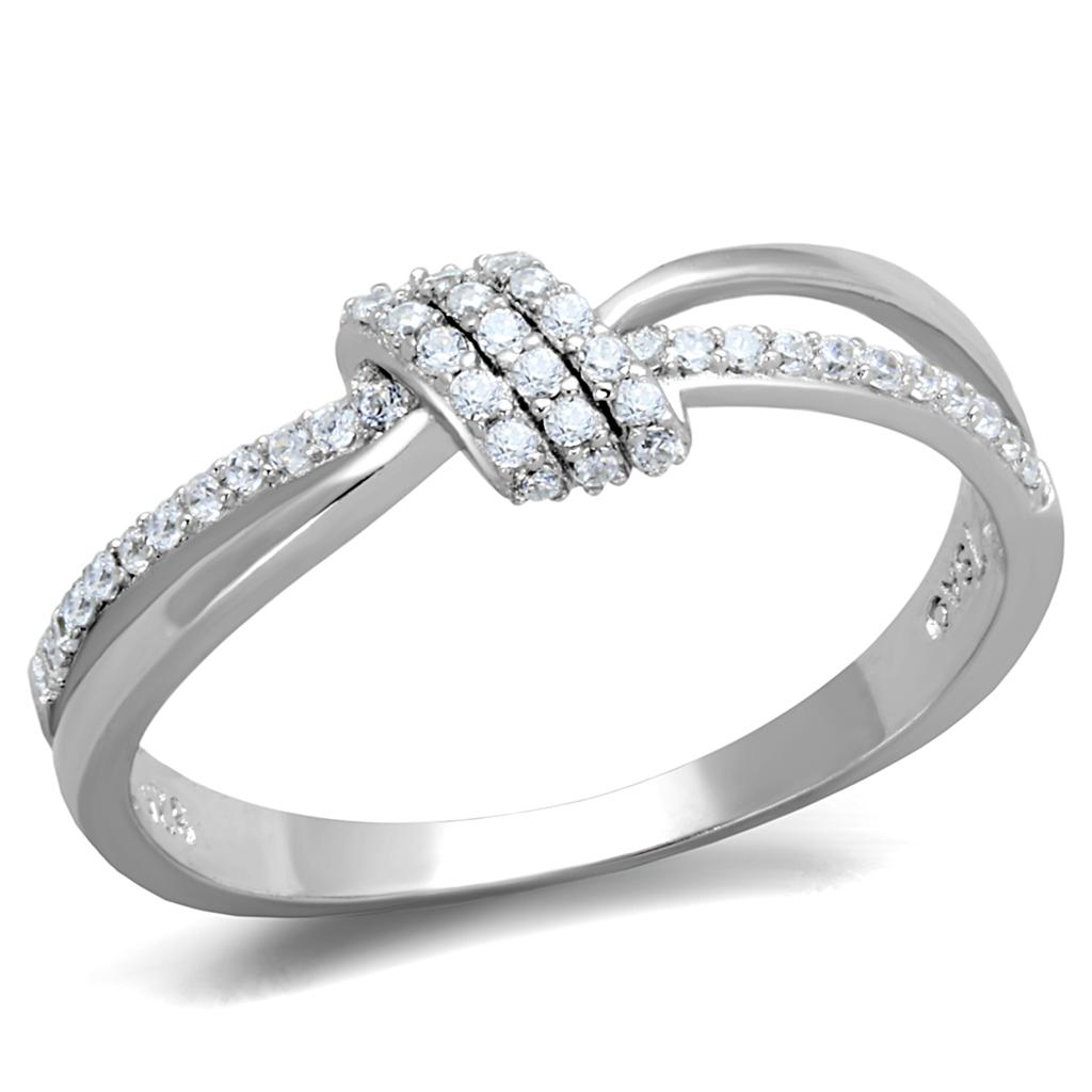 Rhodium 925 Sterling Silver Ring with AAA Grade CZ  in Clear