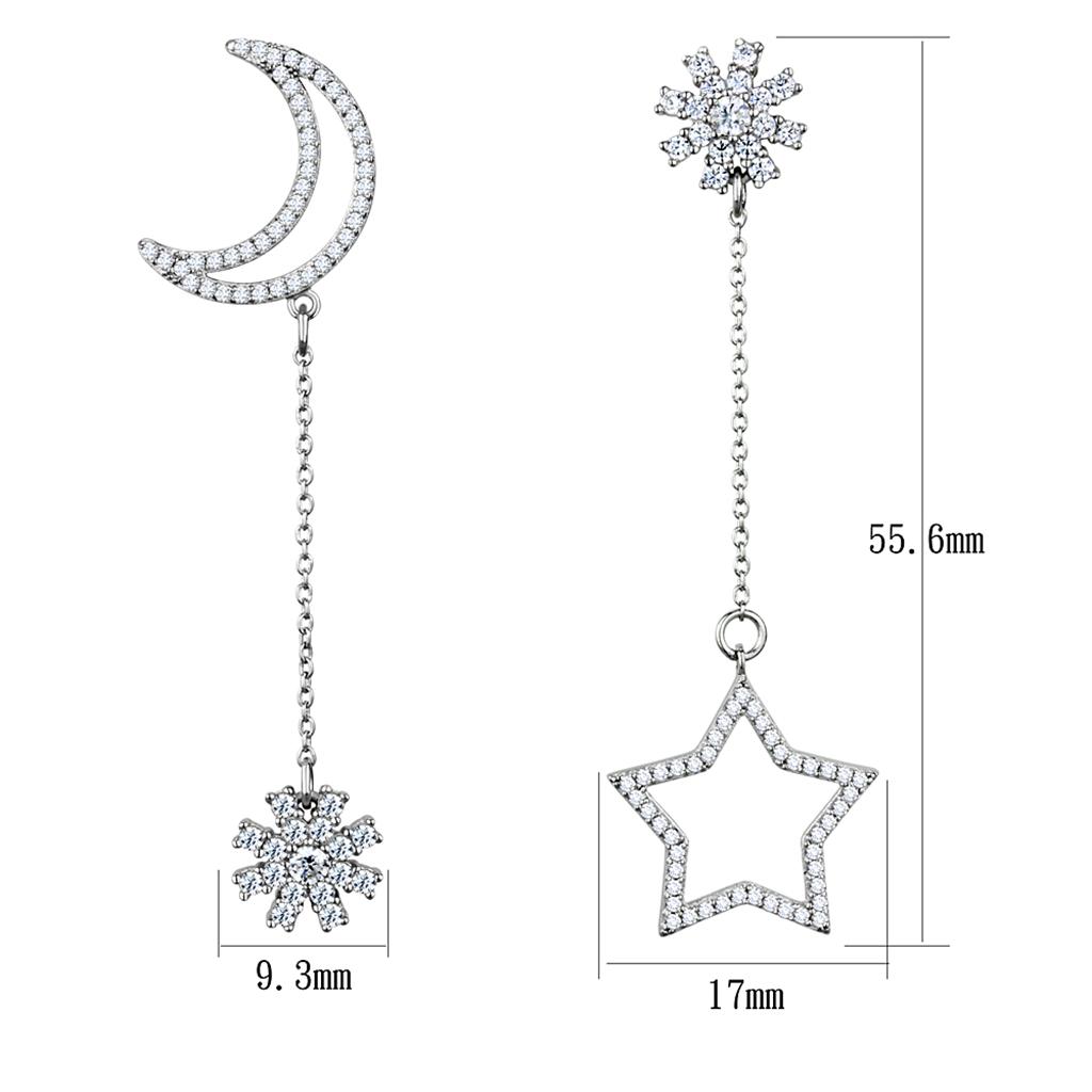 Rhodium 925 Sterling Silver Earrings with AAA Grade CZ  in Clear