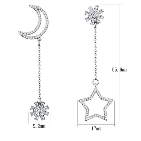 Rhodium 925 Sterling Silver Earrings with AAA Grade CZ  in Clear
