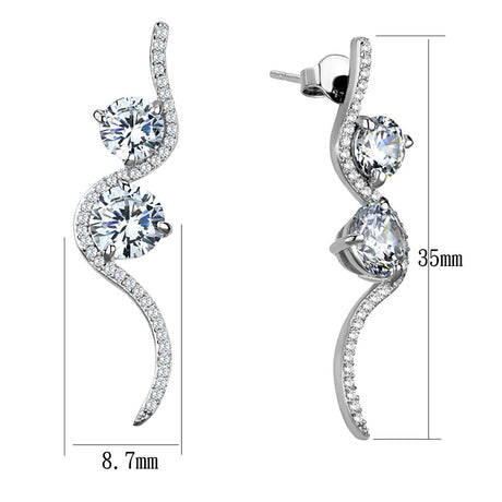 Rhodium 925 Sterling Silver Earrings with AAA Grade CZ  in Clear