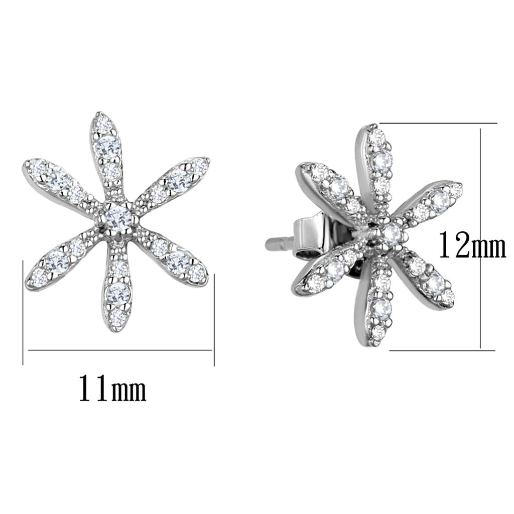Rhodium 925 Sterling Silver Earrings with AAA Grade CZ  in Clear