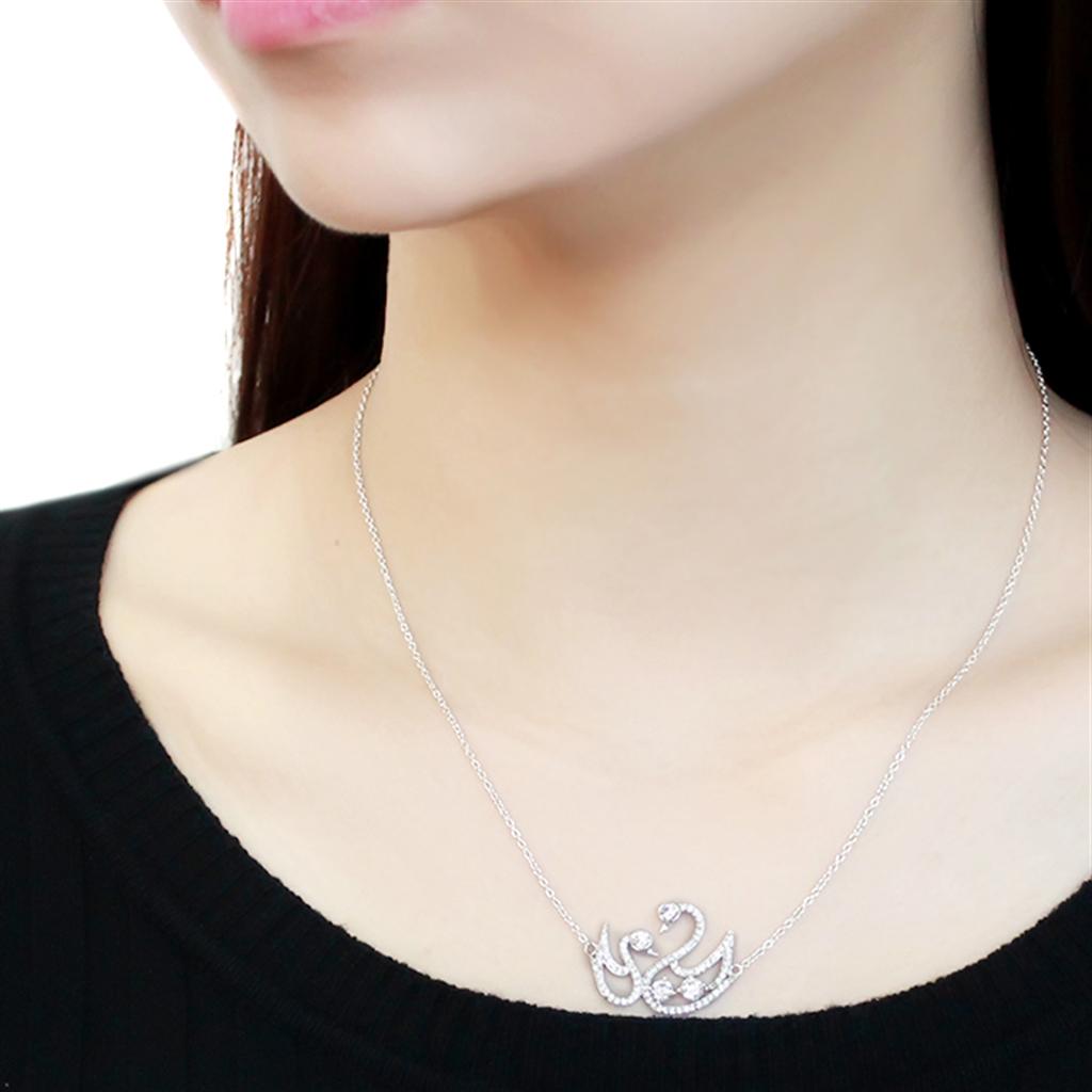 Rhodium 925 Sterling Silver Chain Pendant with AAA Grade CZ  in Clear