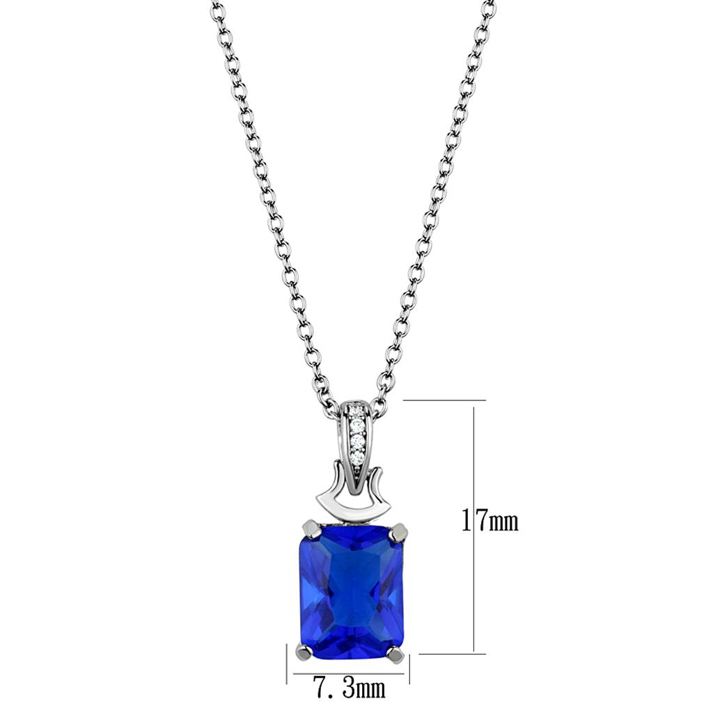 Rhodium 925 Sterling Silver Chain Pendant with Synthetic Synthetic Glass in Montana