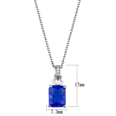 Rhodium 925 Sterling Silver Chain Pendant with Synthetic Synthetic Glass in Montana