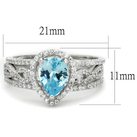 Rhodium 925 Sterling Silver Ring with AAA Grade CZ  in Sea Blue