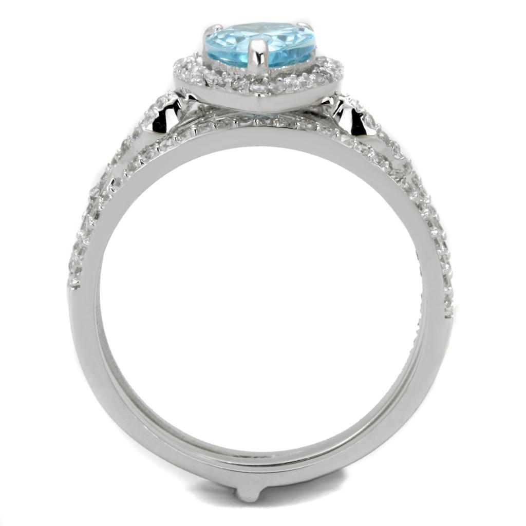 Rhodium 925 Sterling Silver Ring with AAA Grade CZ  in Sea Blue