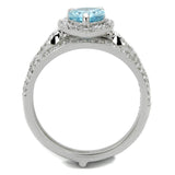 Rhodium 925 Sterling Silver Ring with AAA Grade CZ  in Sea Blue
