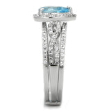 Rhodium 925 Sterling Silver Ring with AAA Grade CZ  in Sea Blue
